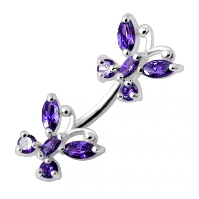 925 Sterling Silver Jewelled Butterflies Spinal Belly Ring
