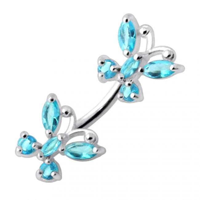 925 Sterling Silver Jewelled Butterflies Spinal Belly Ring