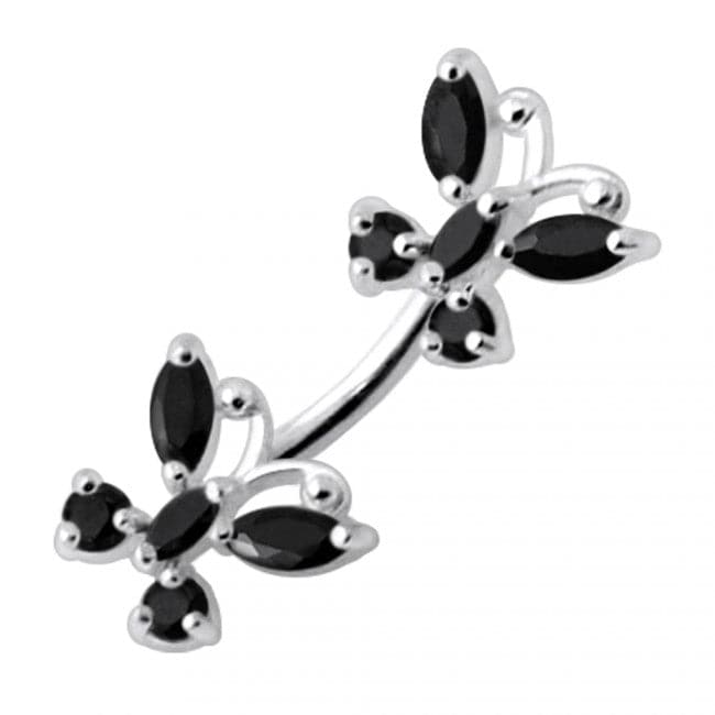 925 Sterling Silver Jewelled Butterflies Spinal Belly Ring