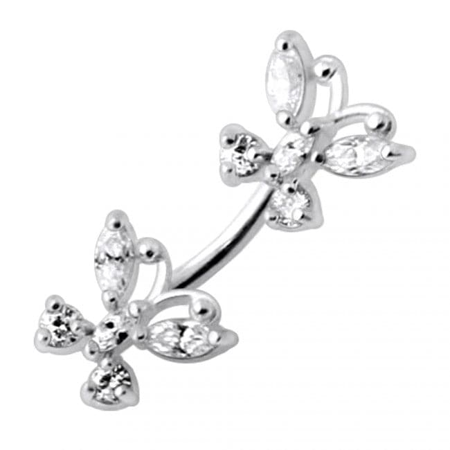 925 Sterling Silver Jewelled Butterflies Spinal Belly Ring