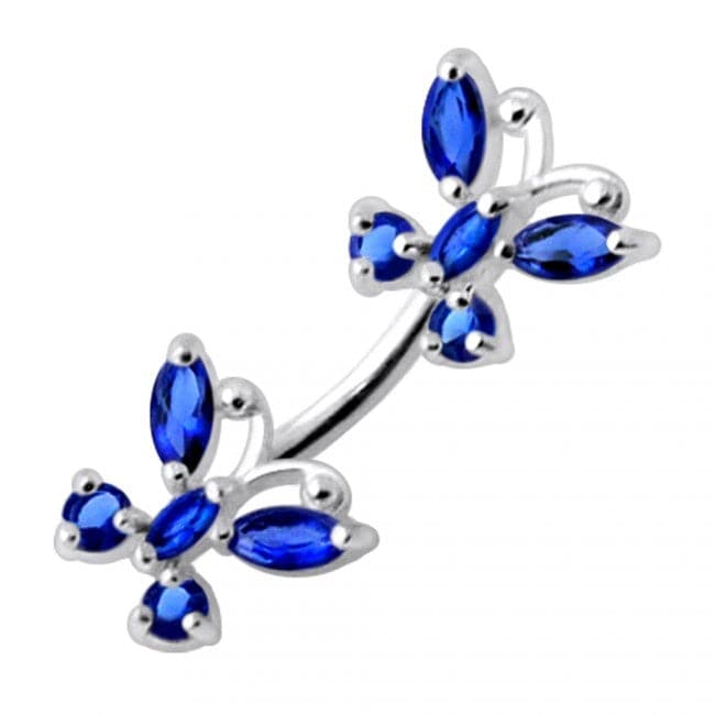 925 Sterling Silver Jewelled Butterflies Spinal Belly Ring