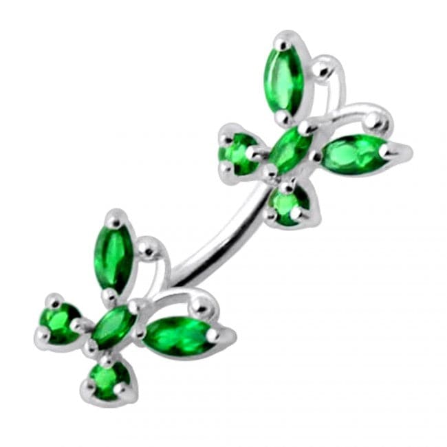 925 Sterling Silver Jewelled Butterflies Spinal Belly Ring