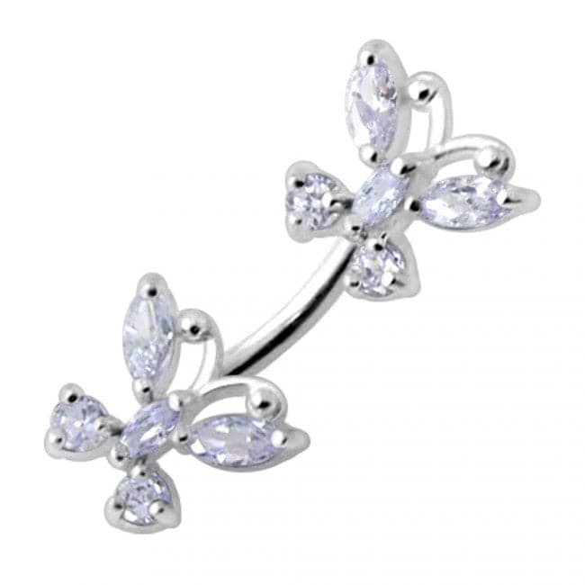 925 Sterling Silver Jewelled Butterflies Spinal Belly Ring