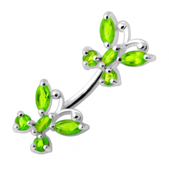 925 Sterling Silver Jewelled Butterflies Spinal Belly Ring