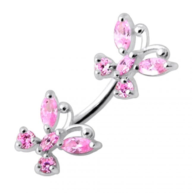 925 Sterling Silver Jewelled Butterflies Spinal Belly Ring