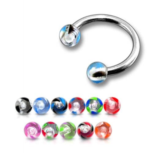 316L Surgical Steel Circular Barbell With Marble & Clear UV Balls (Pack of 10)