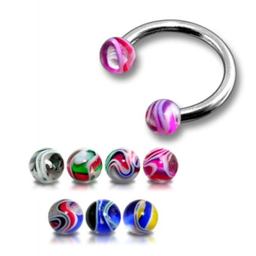 316L Surgical Steel Circular Barbells CBB Horseshoe With UV Multi Colour Ball (Pack of 10)
