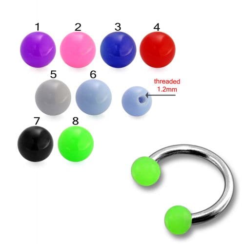 316L Surgical Steel Circular Barbell With Solid Colour UV Balls (Pack of 10)