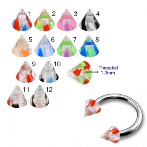 316L Surgical Steel Circular Barbell With Marble UV Cones (Pack of 10)