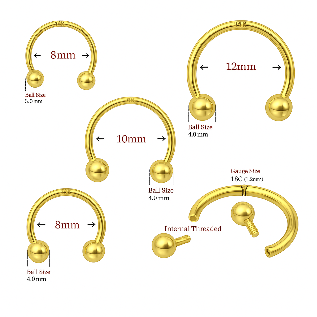 14K Gold Internally Threaded Circular Barbell