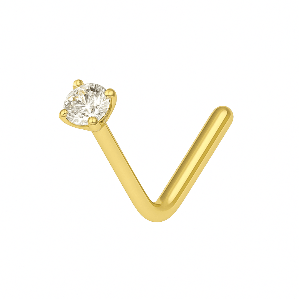 9K Gold Diamond Studded L Bend Nose Stud