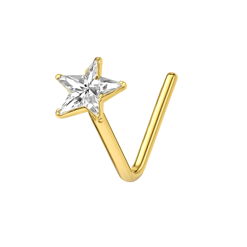 9K Gold L-Shaped Star CZ Nose Stud
