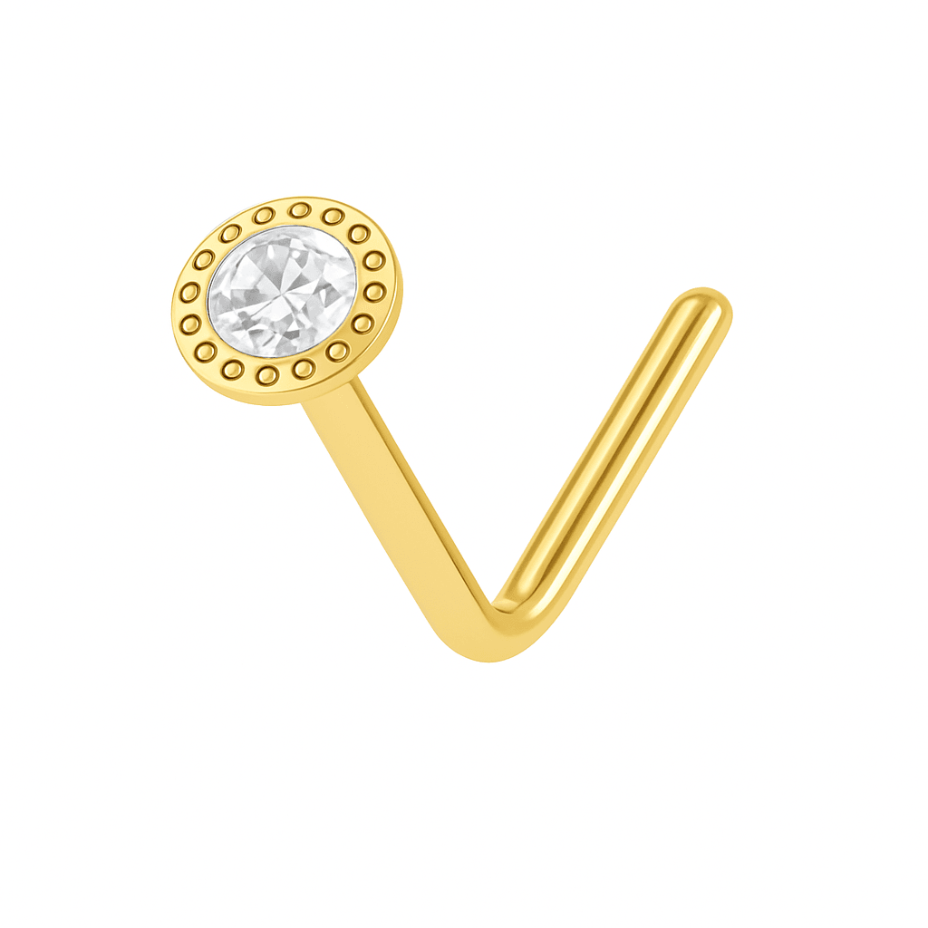 9K Gold Jewelled L-Shape Nose Stud