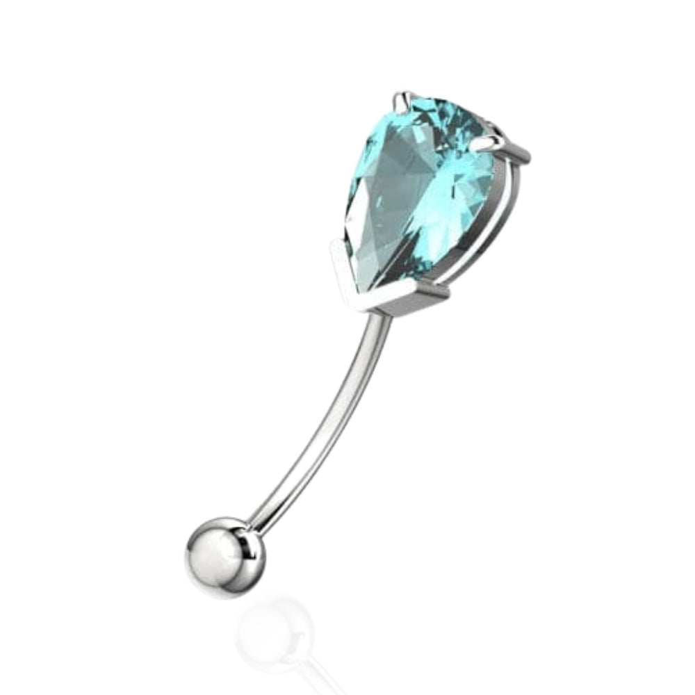 925 Sterling Silver Pear Shaped Jewelled Curved Barbell Eyebrow | Rook | Bridge Ring
