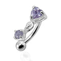 925 Sterling Silver Rhinestone Jewelled Heart with Dangle Curved Barbell Eyebrow | Rook | Bridge Ring