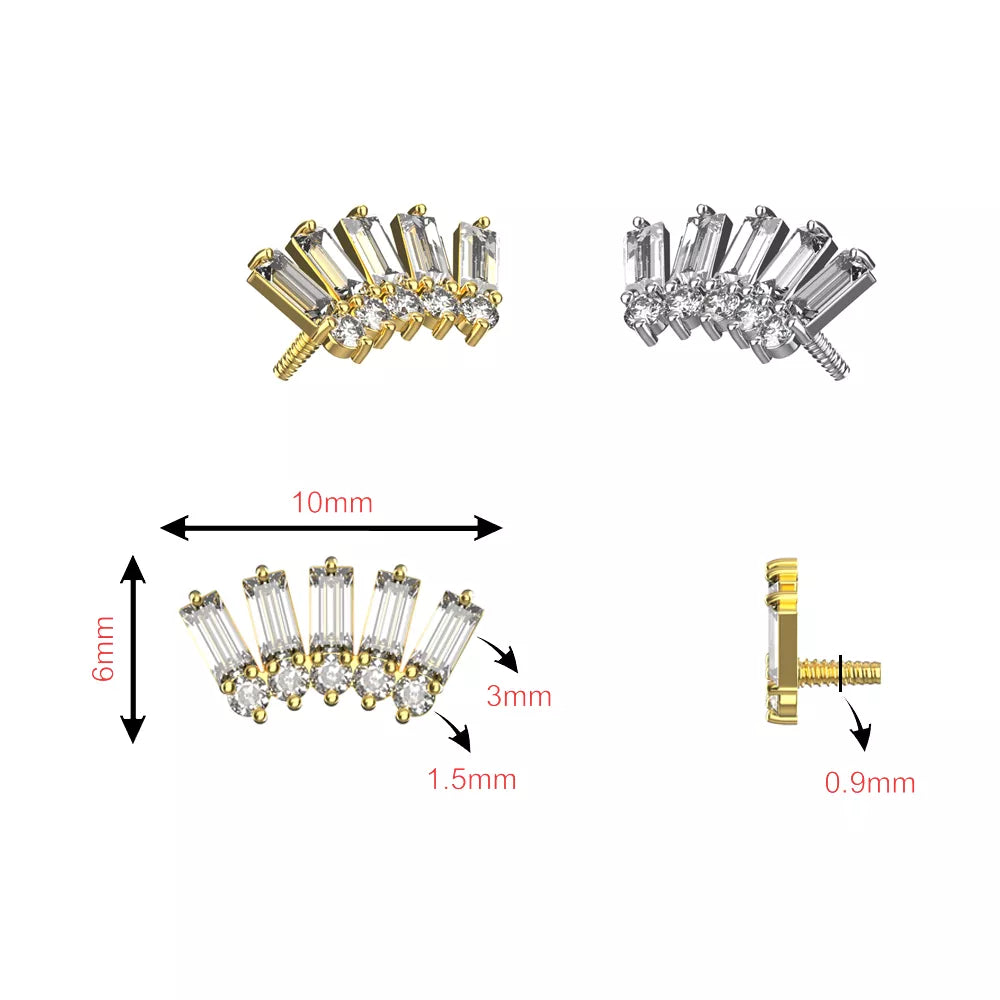 316L Surgical Steel Baguette CZ Internally Threaded Accessory Top