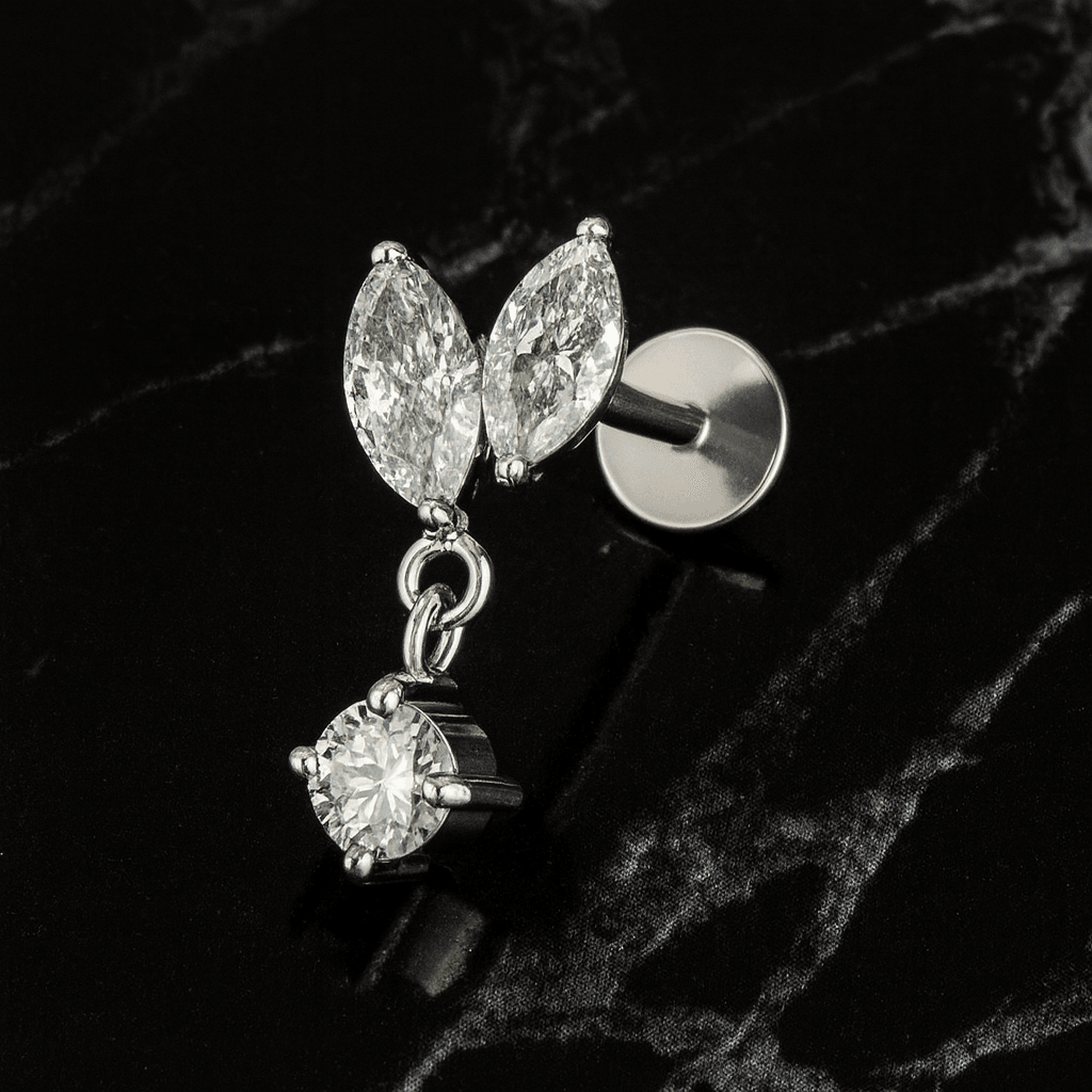 G23 Titanium Marquise & Round CZ Dangle Labret Stud