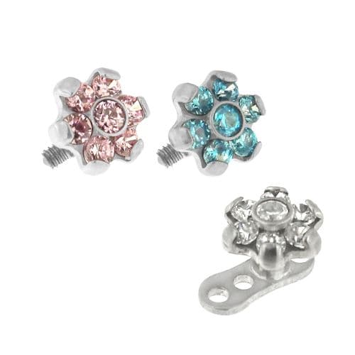 G23 Titanium 7 CZ Studded Flower Dermal Anchor Tops