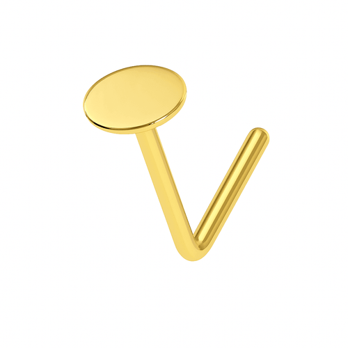 14K Gold Plain Button Style L-Shape Nose Stud