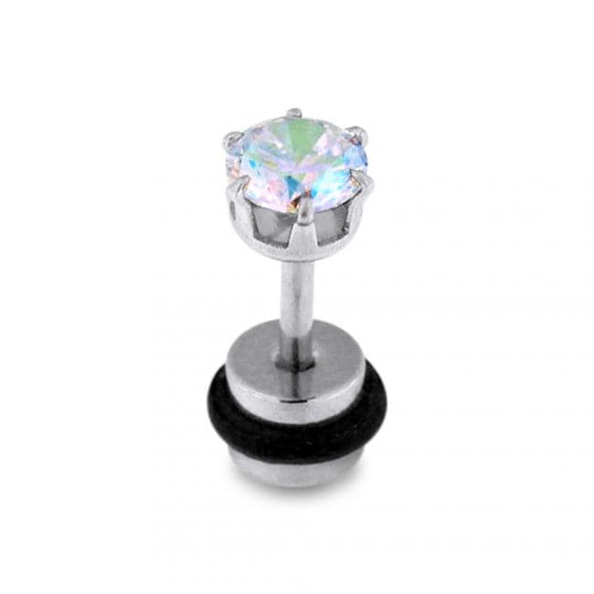316L Surgical Steel Aurora Borealis Colour CZ Jewelled Fake Ear Plug with Drum