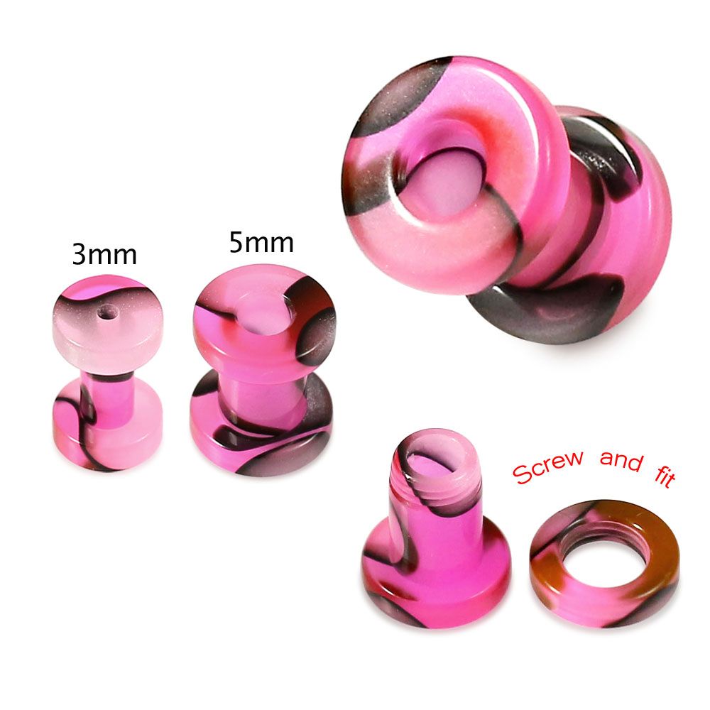 UV Pink & Black External Screw Fit Flesh Tunnel