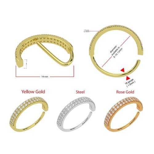 316L Surgical Steel Double Line CZ Jewelled Bendable Flexy Hoop