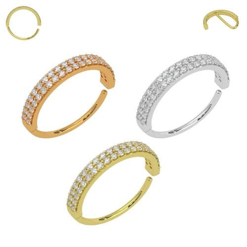 316L Surgical Steel Double Line CZ Jewelled Bendable Flexy Hoop