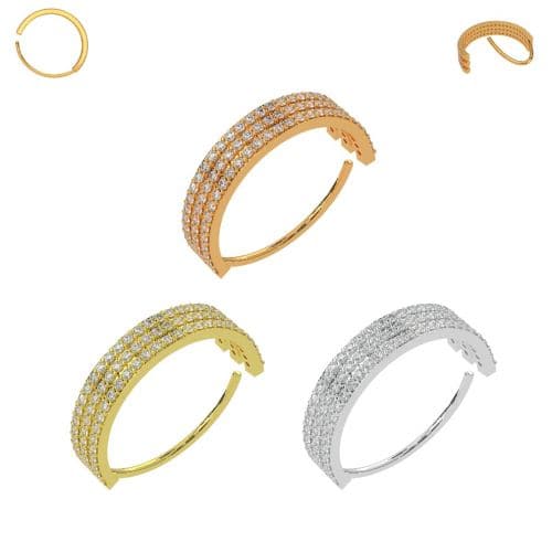 316L Surgical Steel Triple Line CZ Jewelled Bendable Flexy Cartilage Hoop