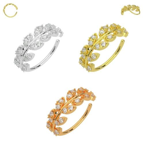316L Surgical Steel CZ's Jewelled Leaves Bendable Cartilage Hoop