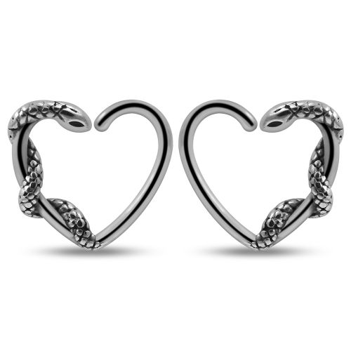 316L Surgical Steel Jewelled Swirling Snake on Heart Closure Ring
