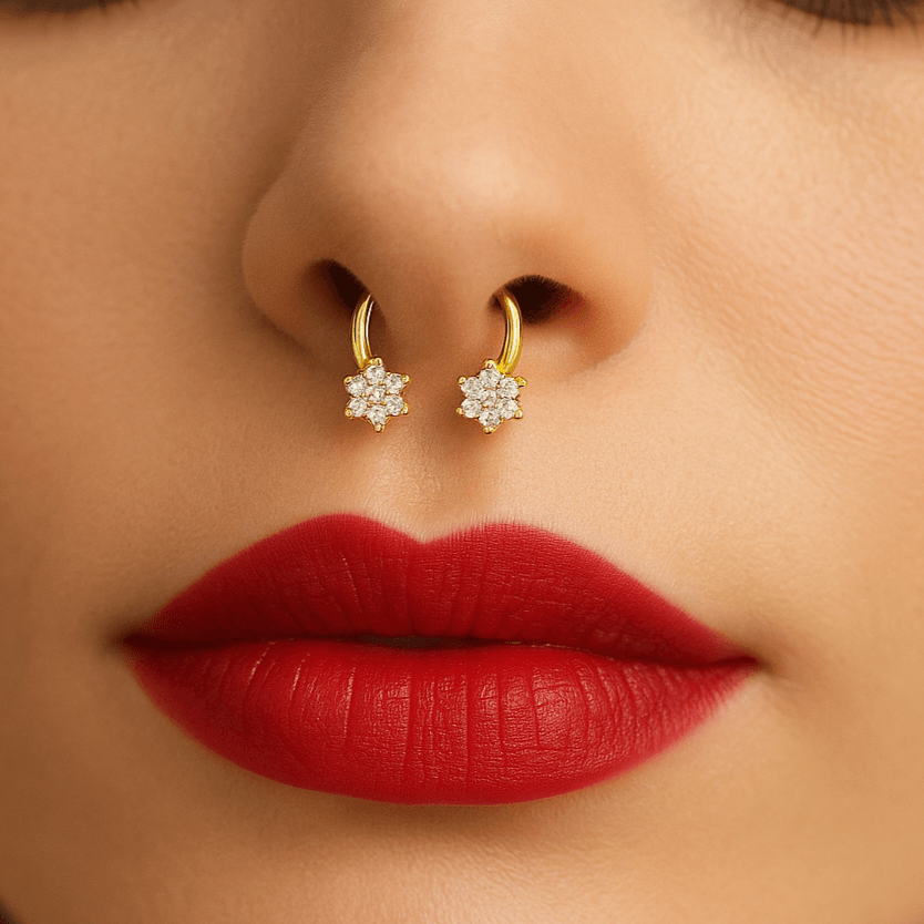 316L Surgical Steel Horseshoe Circular Bar with Floral Flower Septum Piercing