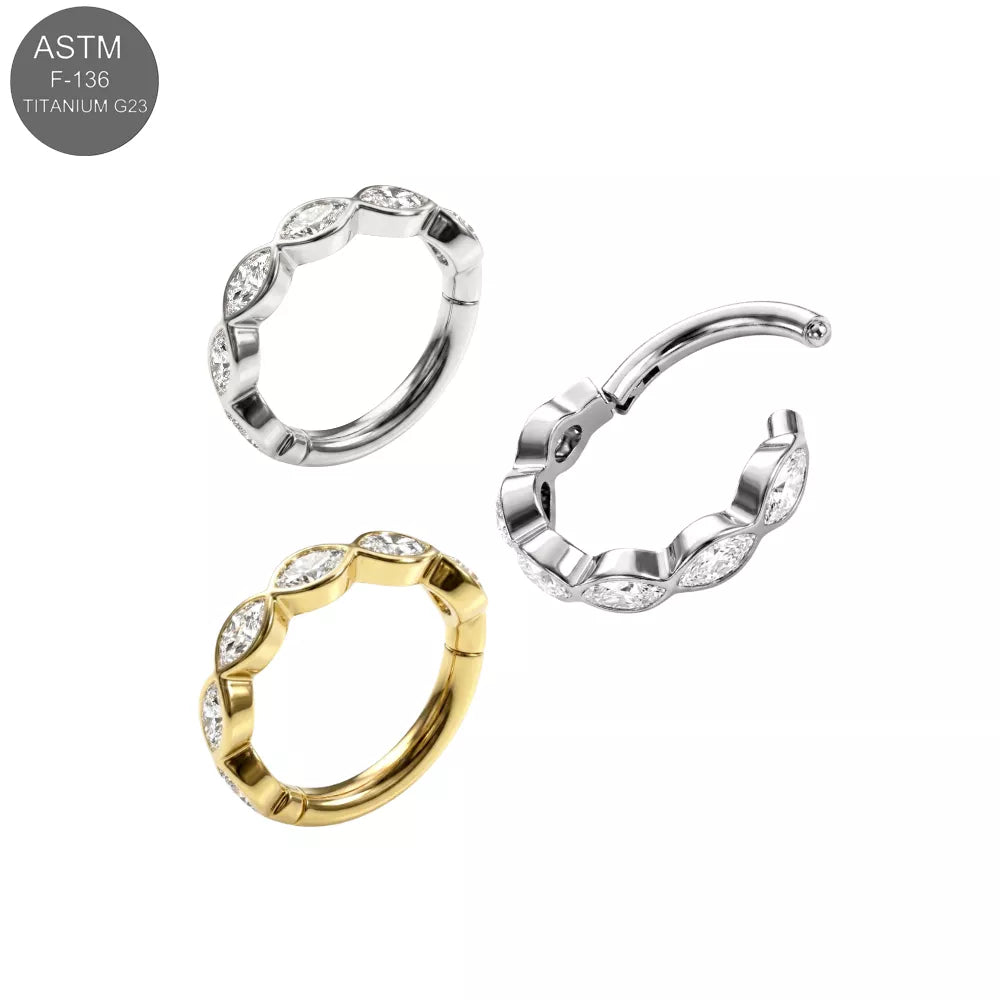 G23 Titanium Bezel Set Linked CZ Hinged Segment Clicker Earrings