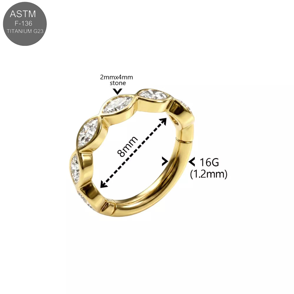 G23 Titanium Bezel Set Linked CZ Hinged Segment Clicker Ring