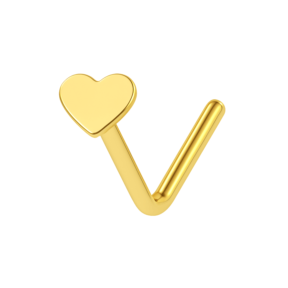 9K Gold L-Shaped Plain Heart Design Nose Stud