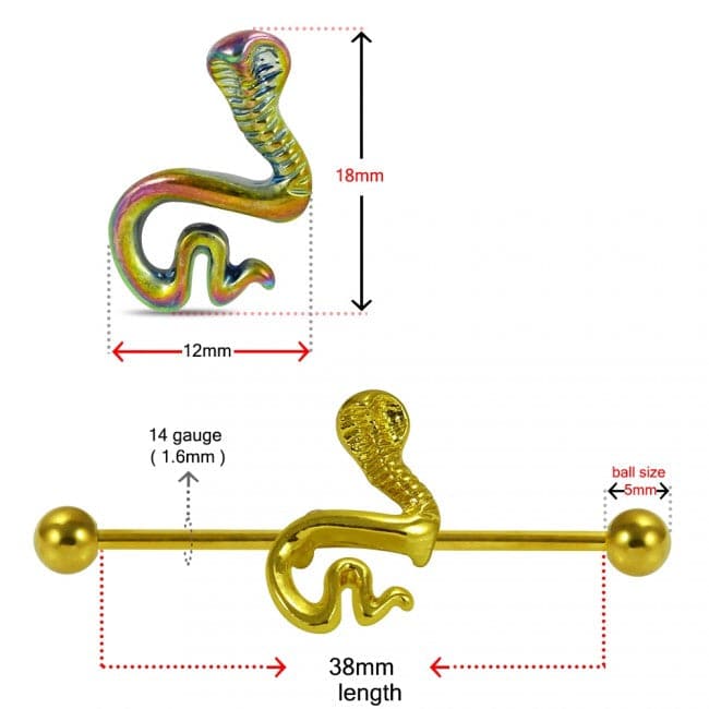 316L Surgical Steel Cobra Industrial Barbell