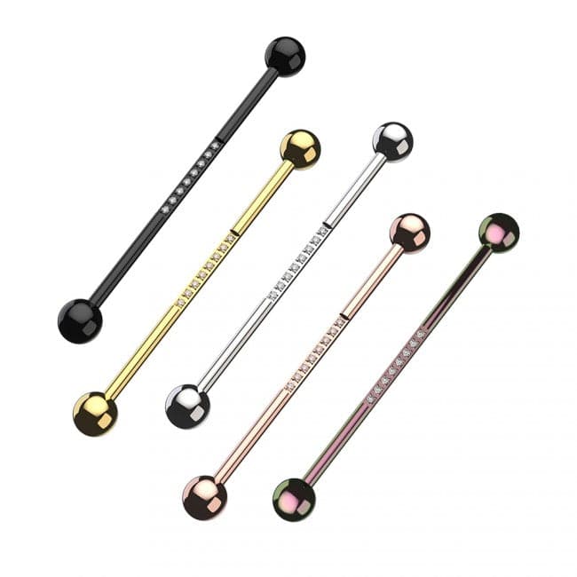 316L Surgical Steel 8 Cubic Zirconia Jewelled Industrial Barbell