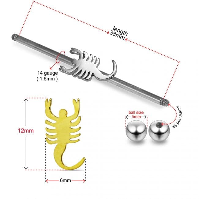 316L Surgical Steel Scorpion Industrial Barbell