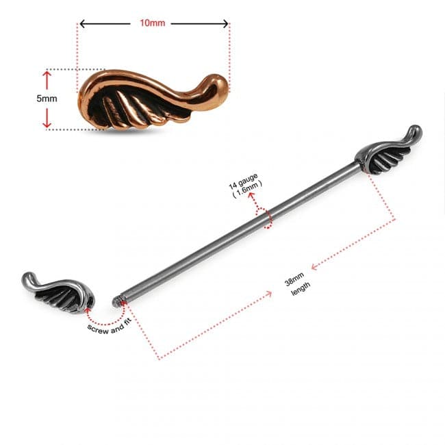 316L Surgical Steel Wing-End Industrial Barbell