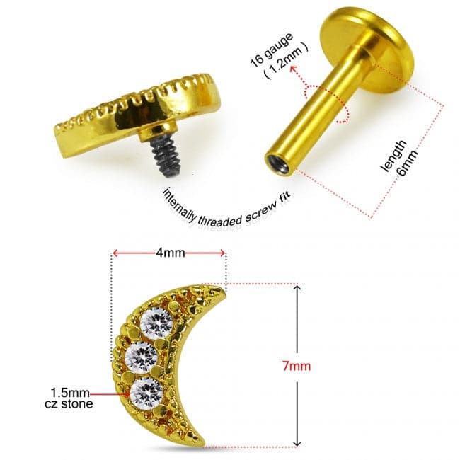 316L Surgical Steel CZ Studded Crescent Moon Cartilage Stud