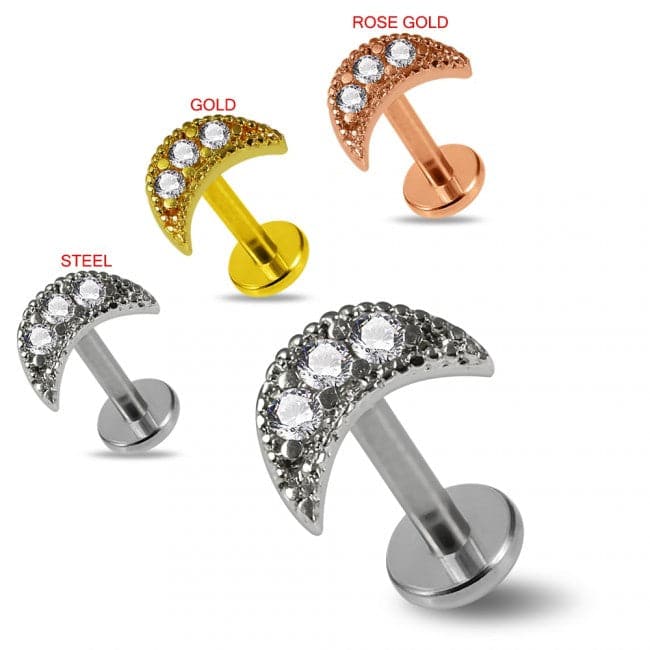 316L Surgical Steel CZ Studded Crescent Moon Cartilage Stud