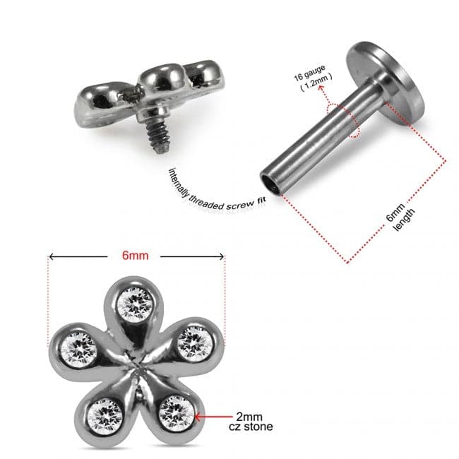 316L Surgical Steel CZ Studded Daisy Cartilage Stud