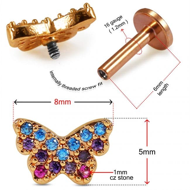 316L Surgical Steel & CZ with Butterfly Tragus Ear Stud