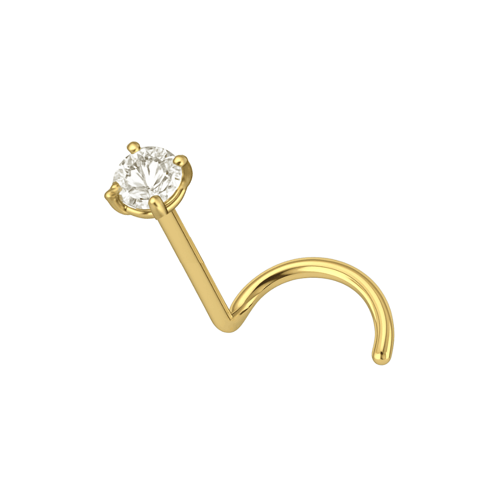 14K Gold Cubic Zirconia Set Nose Screw Stud