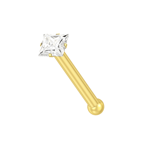 14K Gold with Square Cubic Zirconia Jewelled Nose Bone