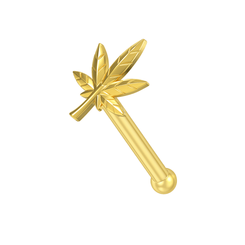 14K Gold Marijuana Nose Bone