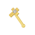 9K Gold Cubic Zirconia Jewelled Cross Design Nose Bone