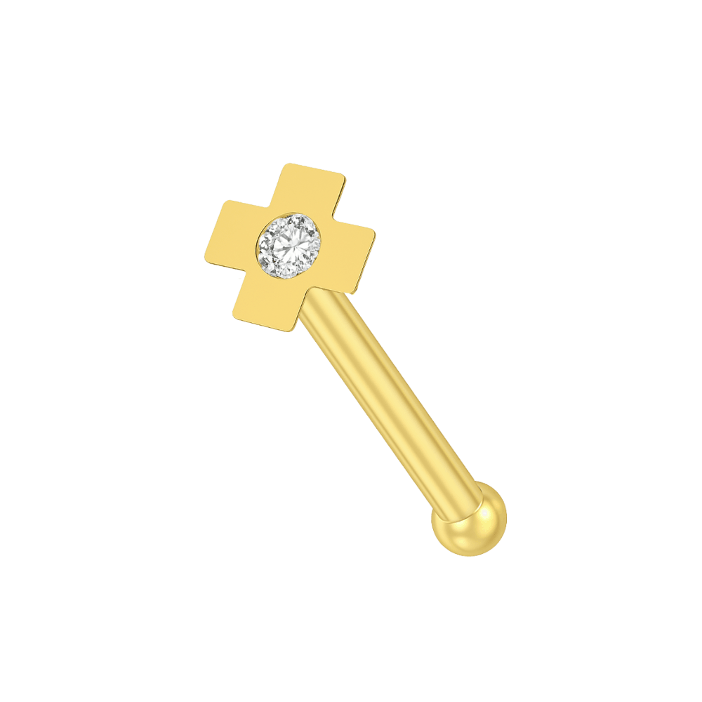 9K Gold Cubic Zirconia Jewelled Cross Nose Bone