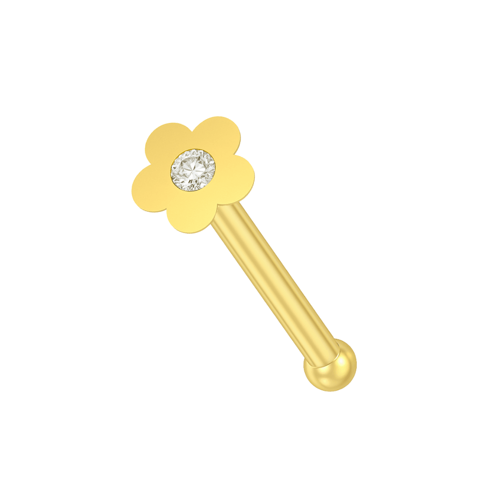 9K Gold Cubic Zirconia Jewelled Flower Design Nose Bone