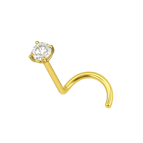 14K Gold Claw Set Round Lab Grown Diamond Nose Screw Stud