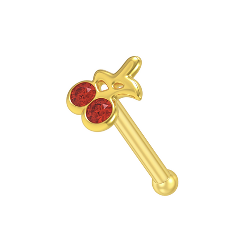 14K Gold Jewelled Cherry Nose Bone